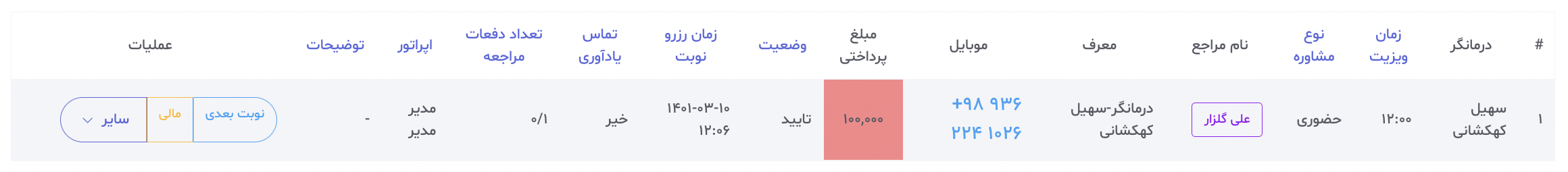 نرم افزار ثبت مراجعین روانشناسی دکتر لینک